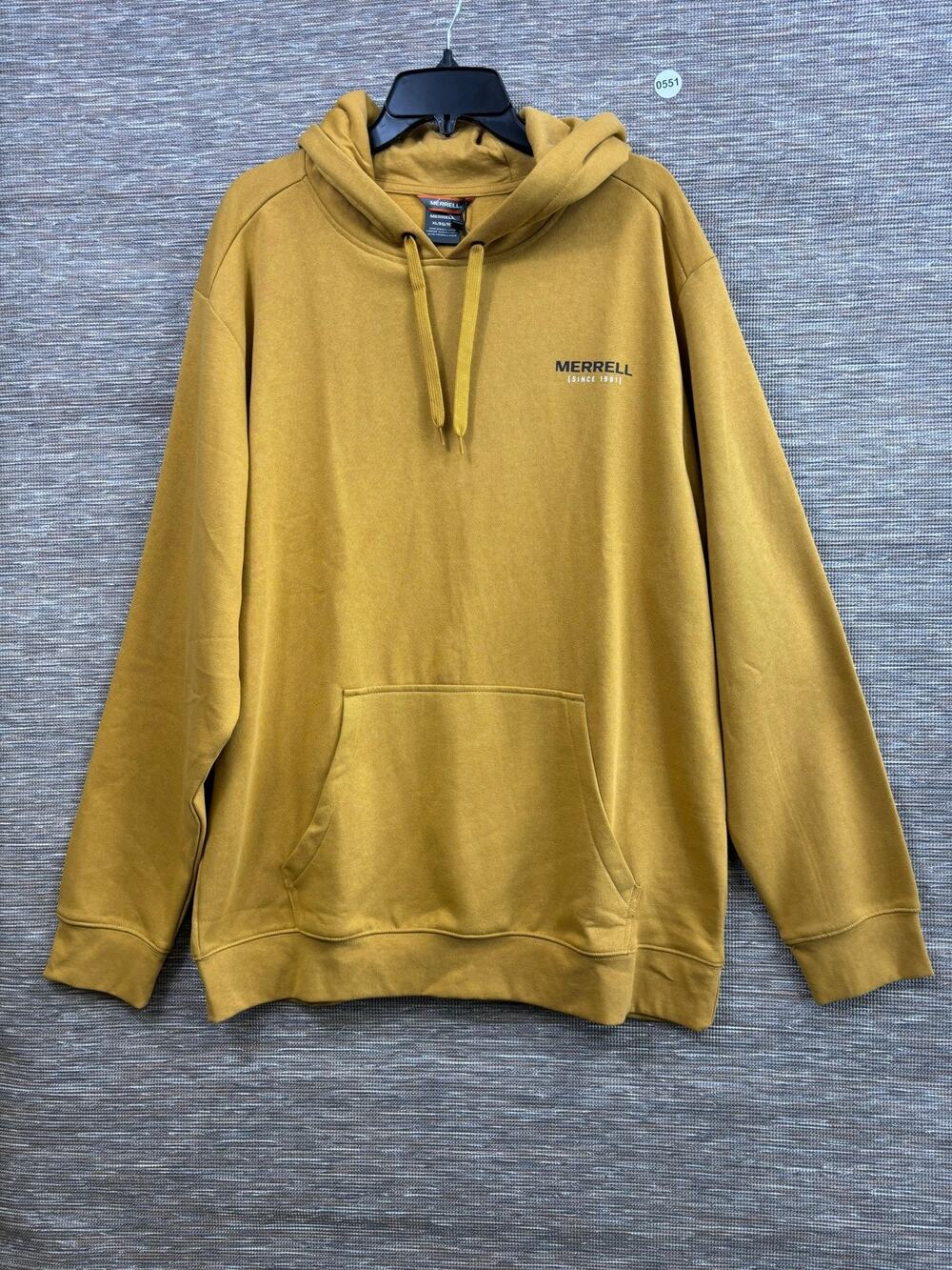 Merrell Hoodie Mens XL Yellow Hiking Boots Graphic Fleece Pullover Sweatshirt